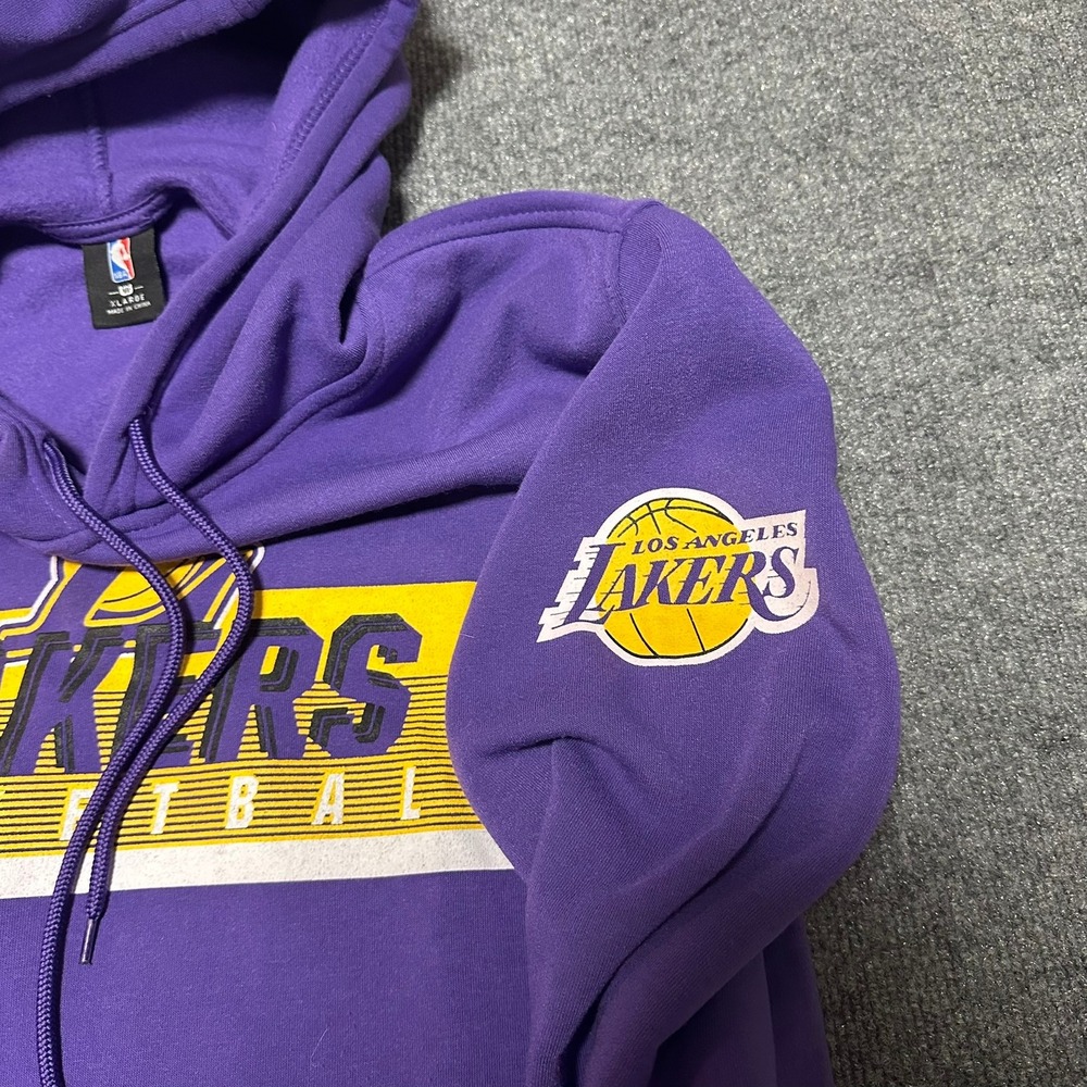 NBA Los Angeles Lakers Hoodie Mens XL Purple Basketball Pullover Striped Trim - Picture 4 of 8